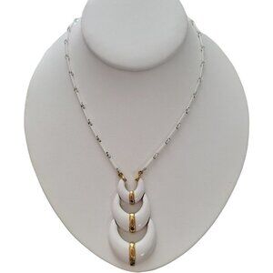 Vintage Crown Trifari White Enameled Gold Tone Necklace Bar Link Chain Estate